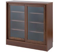 キャビネット ガラス扉 ダークブラウン 引き戸 薄型 省スペース 幅90