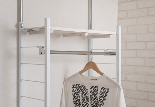 ハンガーラック 突っ張り ホワイト 衣類収納 間仕切り 棚 ラック 幅