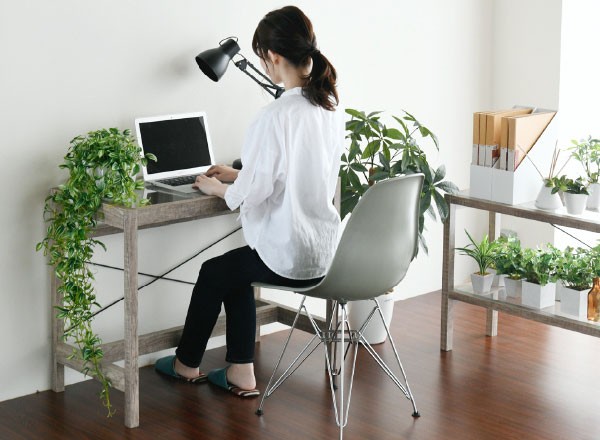 パソコンデスク ガラス天板 コンパクト シンプルデザイン 古木風 幅90