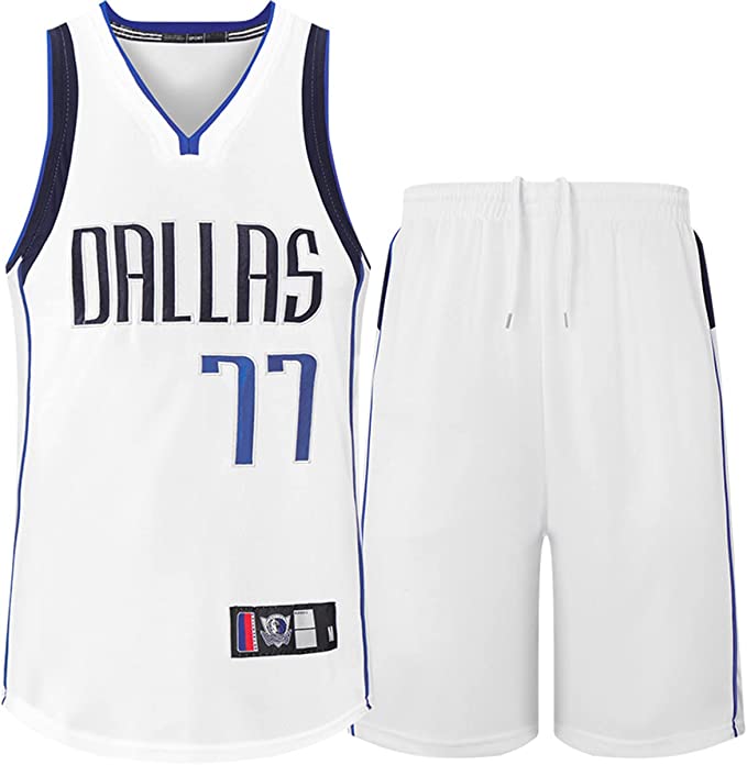 贅沢屋の贅沢屋のドンチッチ バスケットボールユニフォーム NBAダラス・マーベリックス ＃77 記念バスケットボールユニフォーム ベストとレトロジャージーゲームユニフォーム トップス