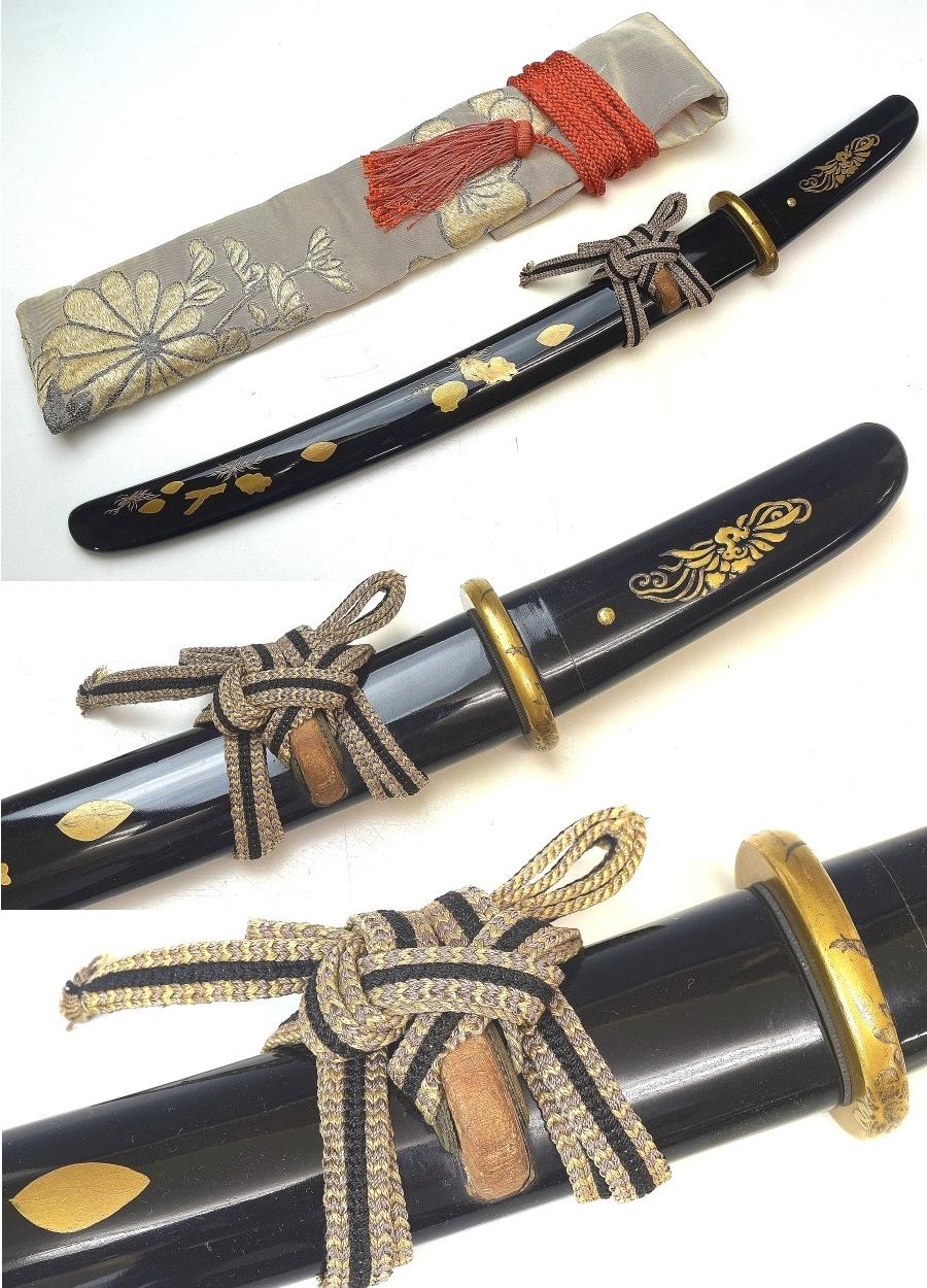 鍔、刀装具 時代 刀装具 重量９８ｇ 貝図蒔絵茶刀 長さ４３ｃｍ