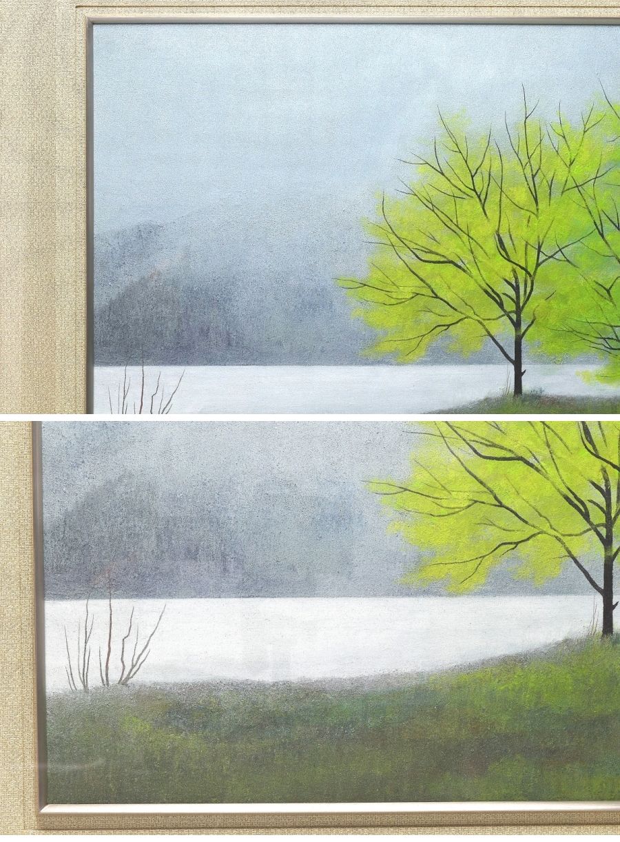完全限定中路融人作　『春雨』　日本画　１０号サイズ　共シール　原画　本物保証　Ｎ１７５１ 山水、風月