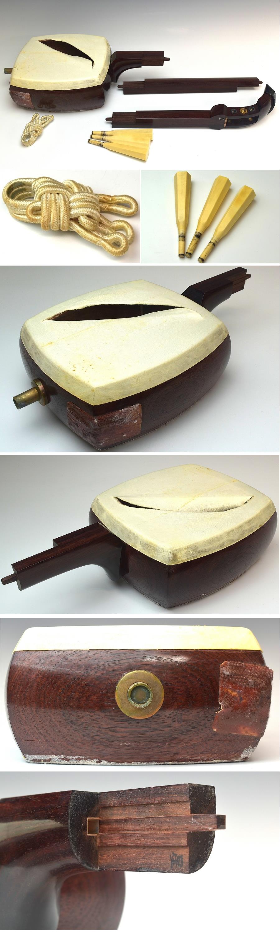 【縮杢・美品】津軽三味線 金細 綾杉胴 K9印 本体（棹・胴のみ）トチ 極 太棹 縮杢・美品】津軽三味線 金細 綾杉胴 K9印 本体（棹・胴のみ