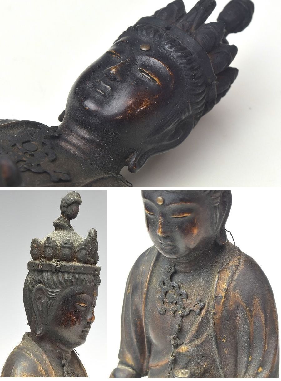 高評価低価江戸時代　木彫　玉眼十一面観音菩薩像　高さ４０ｃｍ　仏像　本物保証　Ｗ１６６１ 仏像