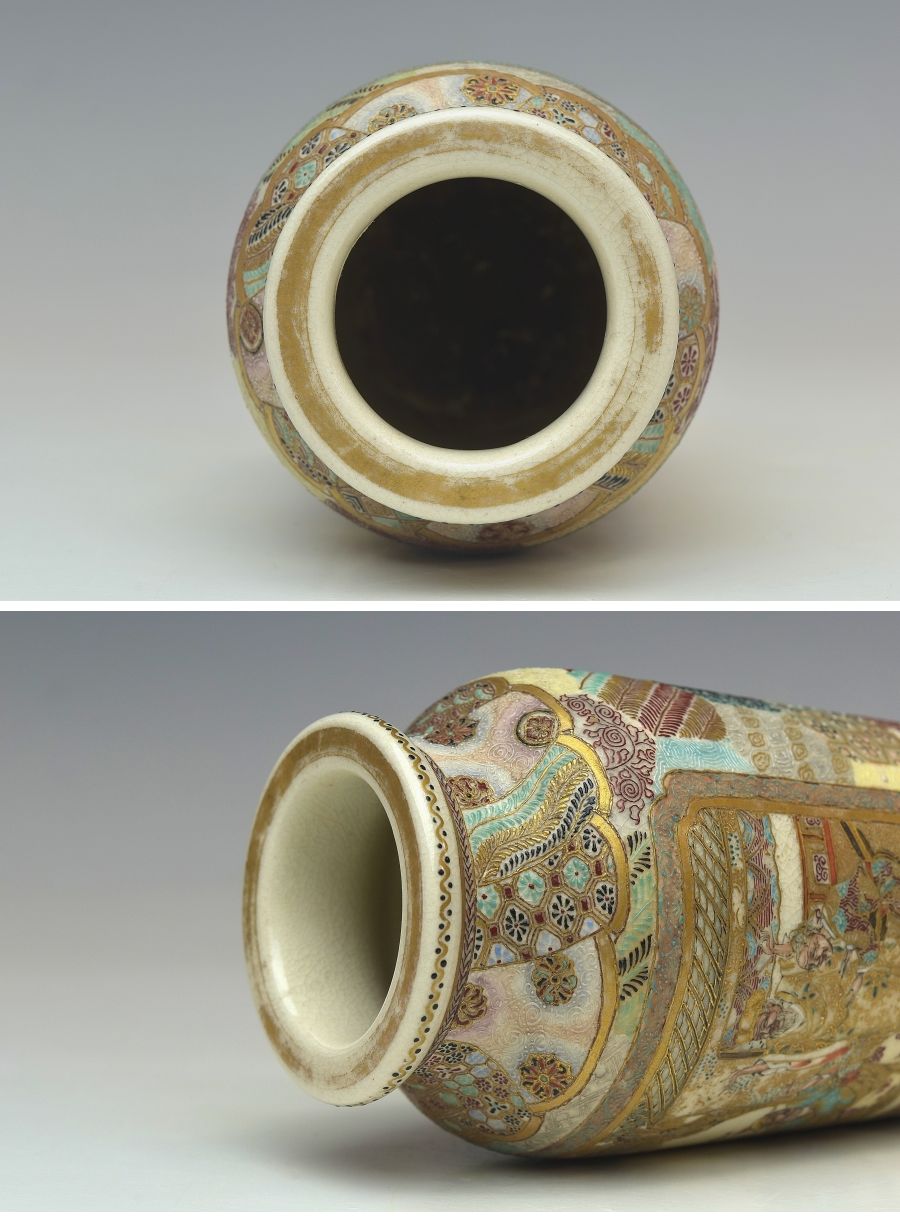 得価超激得明治時代　薩摩焼　人物に細密小紋花瓶　高さ１２， ３ｃｍ　本物保証　Ｚ１７３１ 薩摩
