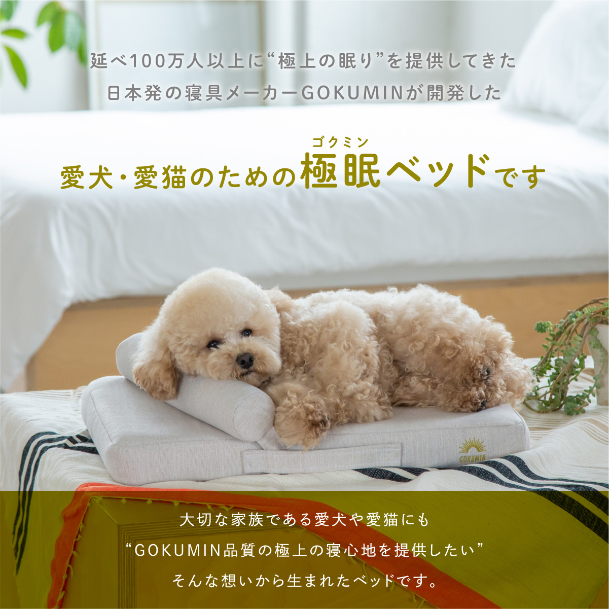 GOKUMIN ペットベッド 防水 ペット用リラックスベッド フラットタイプ M 枕付き ペット ベッド クッション 犬 猫 犬用ベッド 猫用ベッド  ペット用ベッド