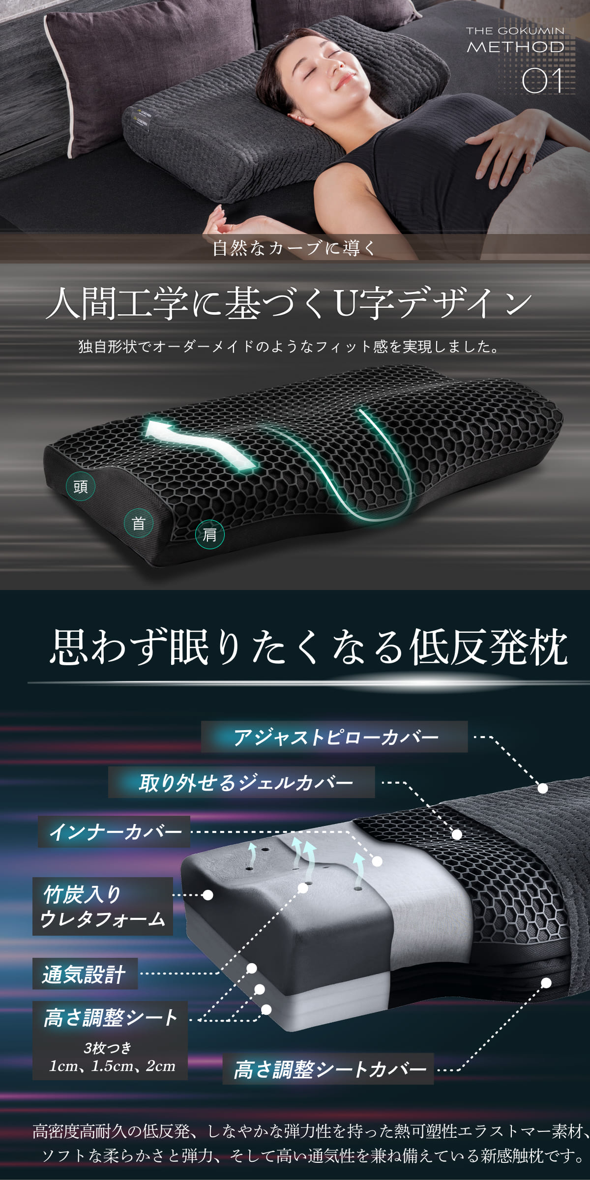 GOKUMIN 枕 プレミアム 低反発枕 まくら ジェルカバータイプ 高