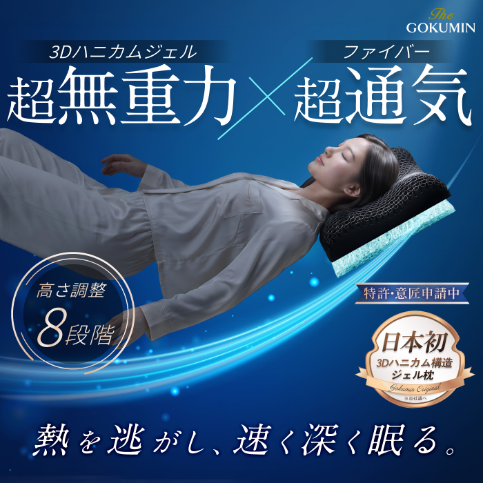 GOKUMIN 枕 まくら ジェルピロー 超無重力 ファイバー 高反発 頭圧分散