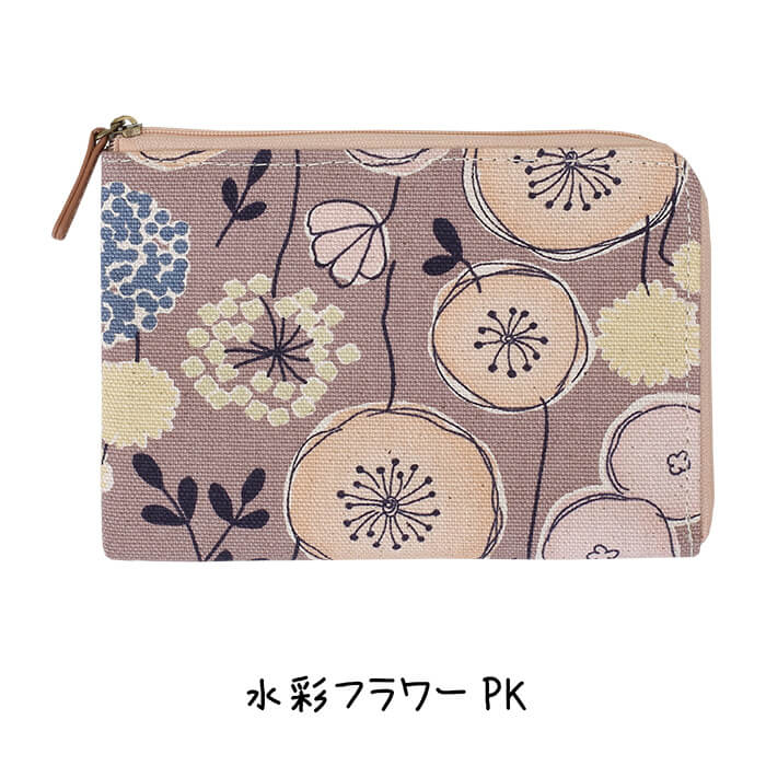 化粧ポーチ L型ポーチ 薄型 カードケース 花柄 北欧柄 布 軽い