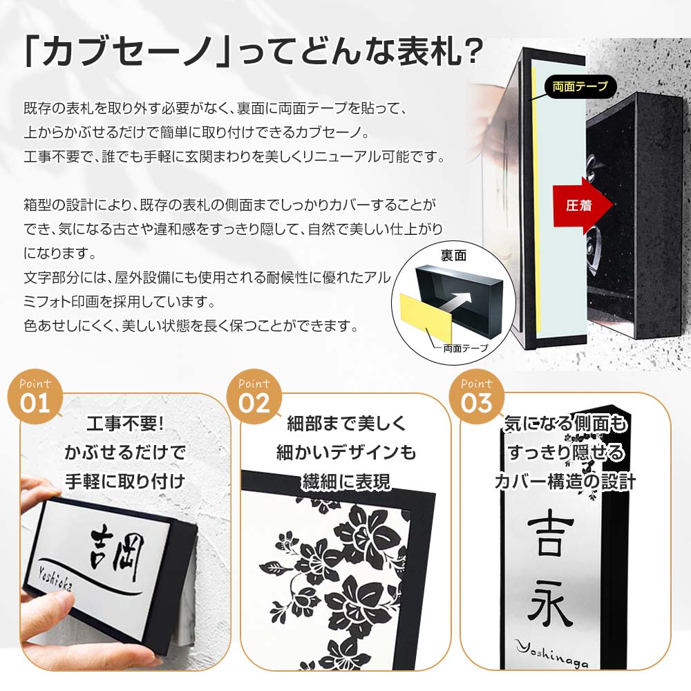 表札 リニューアル表札 「カブセーノ-ALN」 おしゃれ 戸建 かぶせる