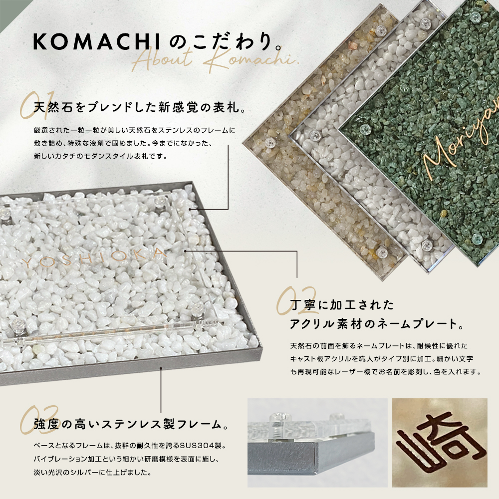 大理石・天然石調アクリル表札＊1㎜単位＊4辺45度面取り鏡面磨き＋