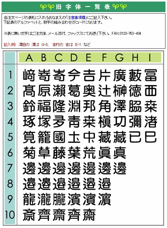 旧字体一覧表 表札 通販専門店のサインデポ 通販 Yahoo ショッピング