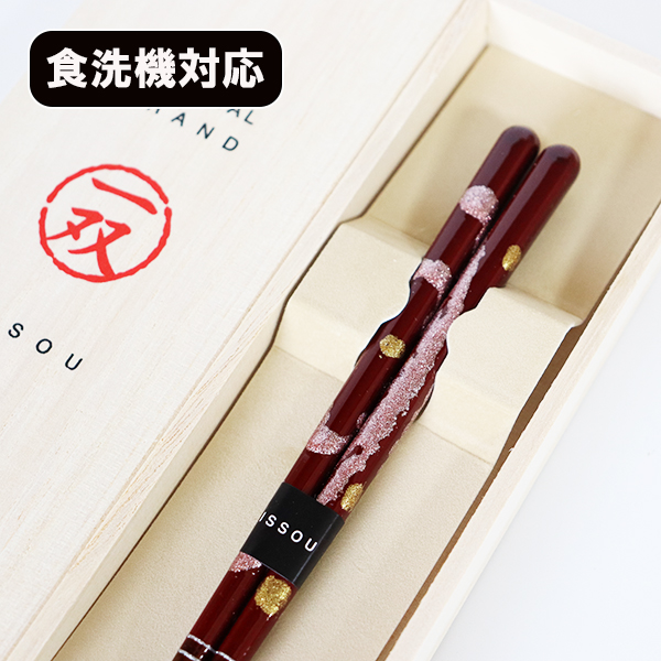 箸 食洗機対応 漆塗り 木箱 桐箱 炎舞 女性 21cm 朱 1膳 若狭塗 日本製