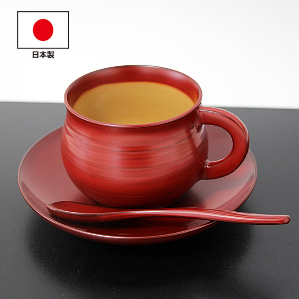 コーヒーカップ セット 古代朱 畠中作 木製 カップ ソーサー 越前漆器