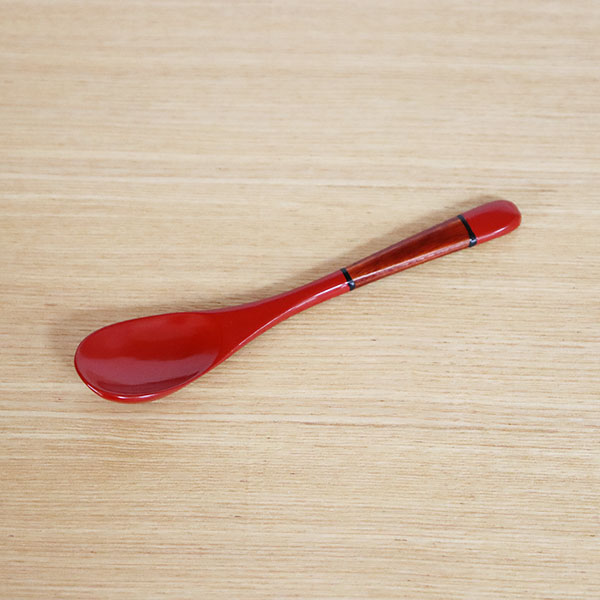 木製 スプーン 漆塗り 漆器 ティースプーン 塗り分け 朱 溜 13cm 1本