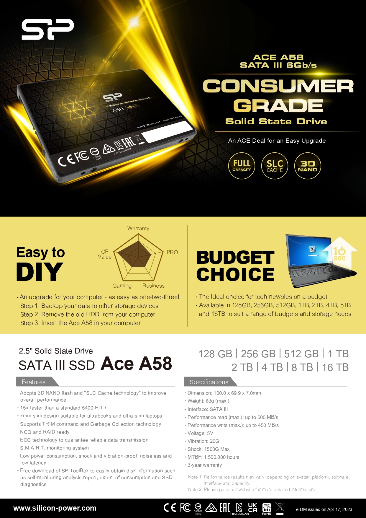 Silicon Power シリコンパワー SSD 2TB 内蔵 A58 3D NAND SATA3