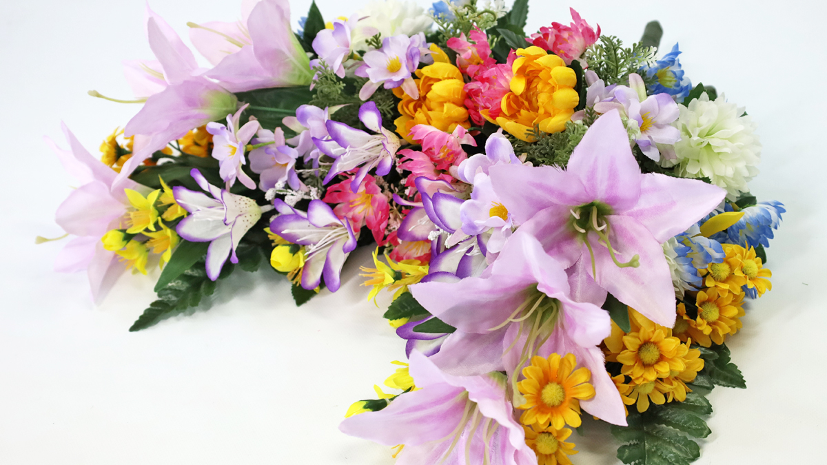 仏花 造花 ユリと菊の花束 一対 お墓用 シルクフラワー お仏壇 お供え