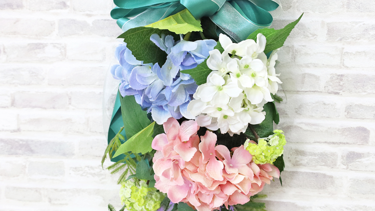 造花 たっぷりなあじさいとラベンダーのスワッグ アジサイ 紫陽花