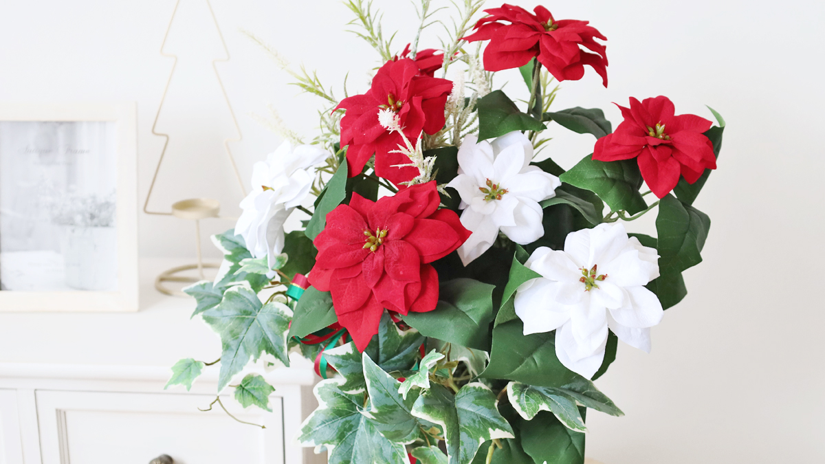花　アートフラワーブーケ　　アートフラワー　ポインセチア　アイビー 花 アートフラワーブーケ アートフラワー ポインセチア アイビー 花