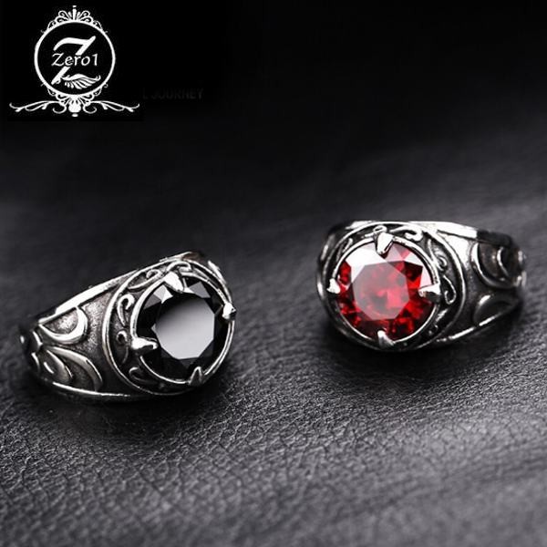 （赤）✨極美品✨archive シルバー925 リング 24~25号？ ステンレス リング メンズ シルバー キュービックジルコニア ブラック