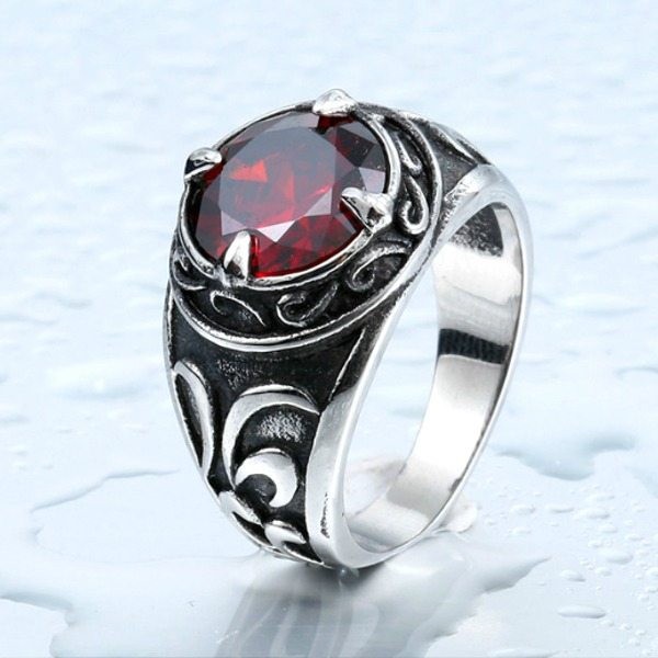 ステンレス リング メンズ シルバー キュービックジルコニア ブラック