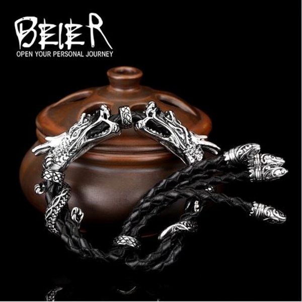 レザー ブレスレット ドラゴン 龍 メンズ ステンレス カッコイイ