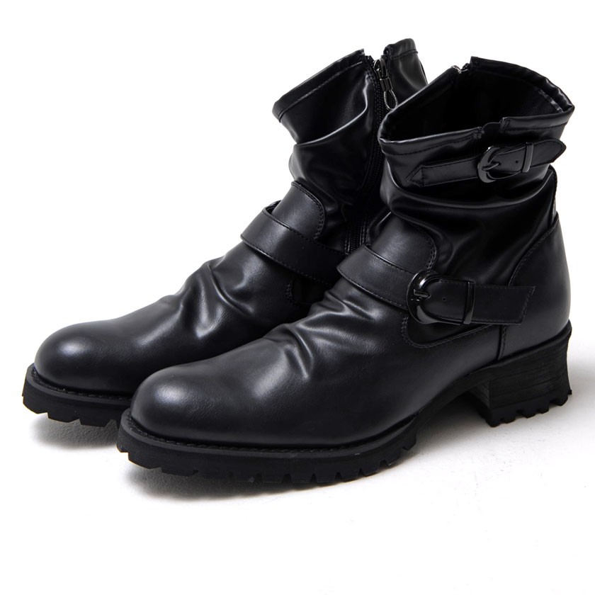 ブーツ メンズ サイドジップ 靴 BOREDOM【ボアダム】ベルト付きサイドジップエンジニアブーツ/...