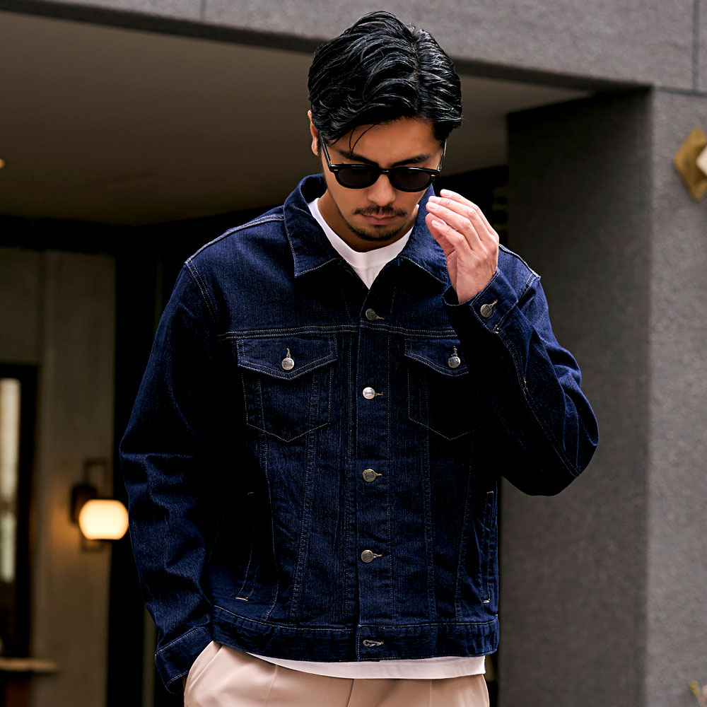 ネイビー デニムジャケットXL Hanes（ヘインズ） デニムジャケット メンズ Gジャン 伸縮 大きい