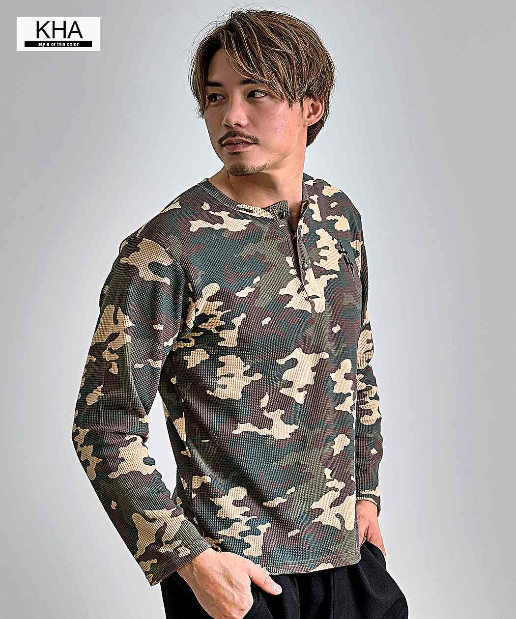 CavariA（キャバリア） Tシャツ メンズ 長袖 ロンT ワッフル サーマル