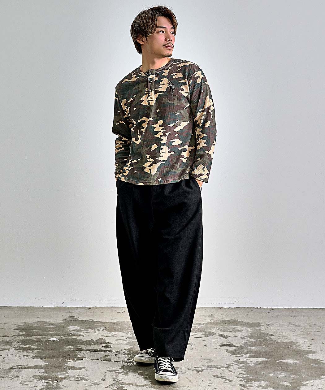 CavariA（キャバリア） Tシャツ メンズ 長袖 ロンT ワッフル サーマル