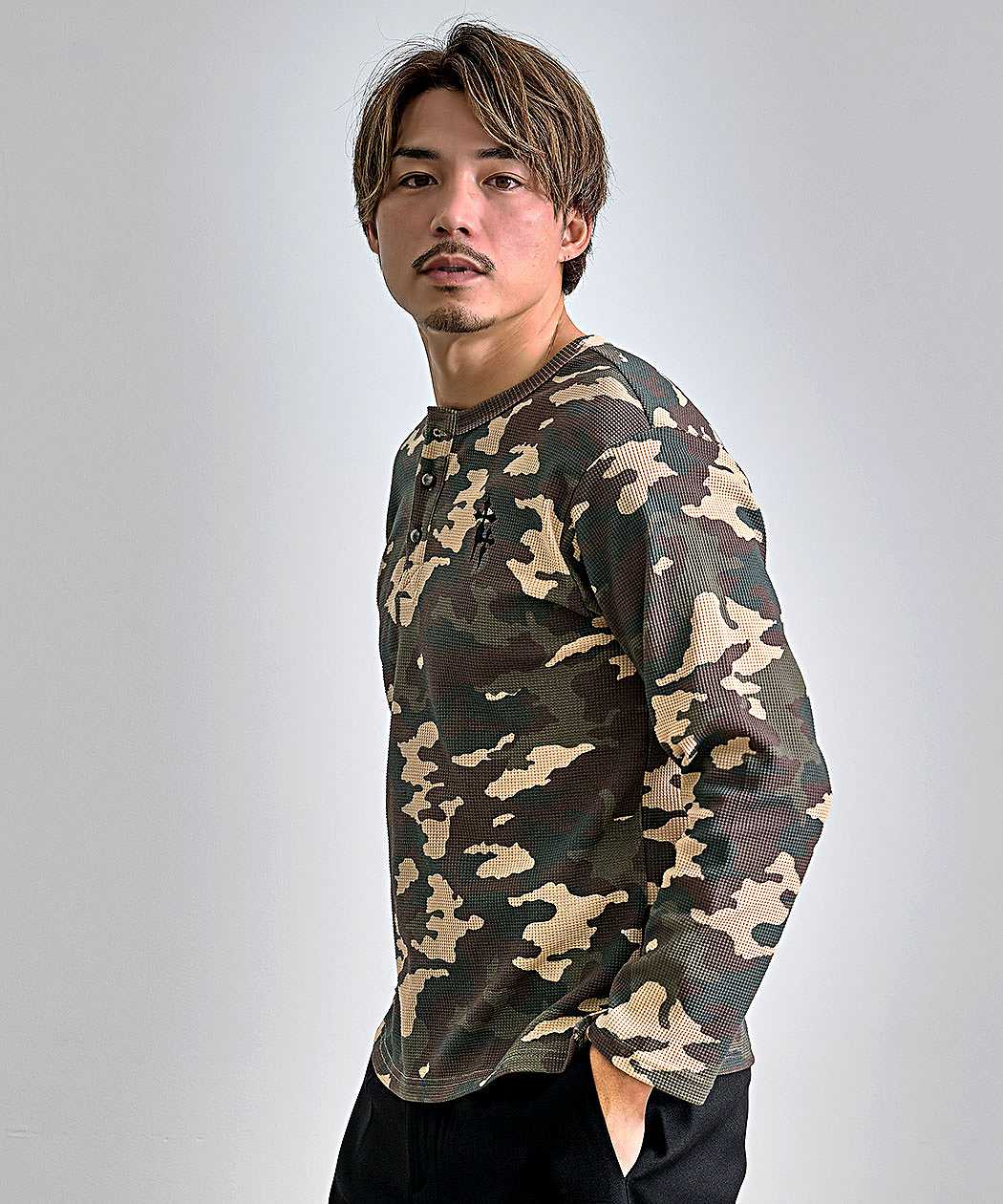 CavariA（キャバリア） Tシャツ メンズ 長袖 ロンT ワッフル サーマル