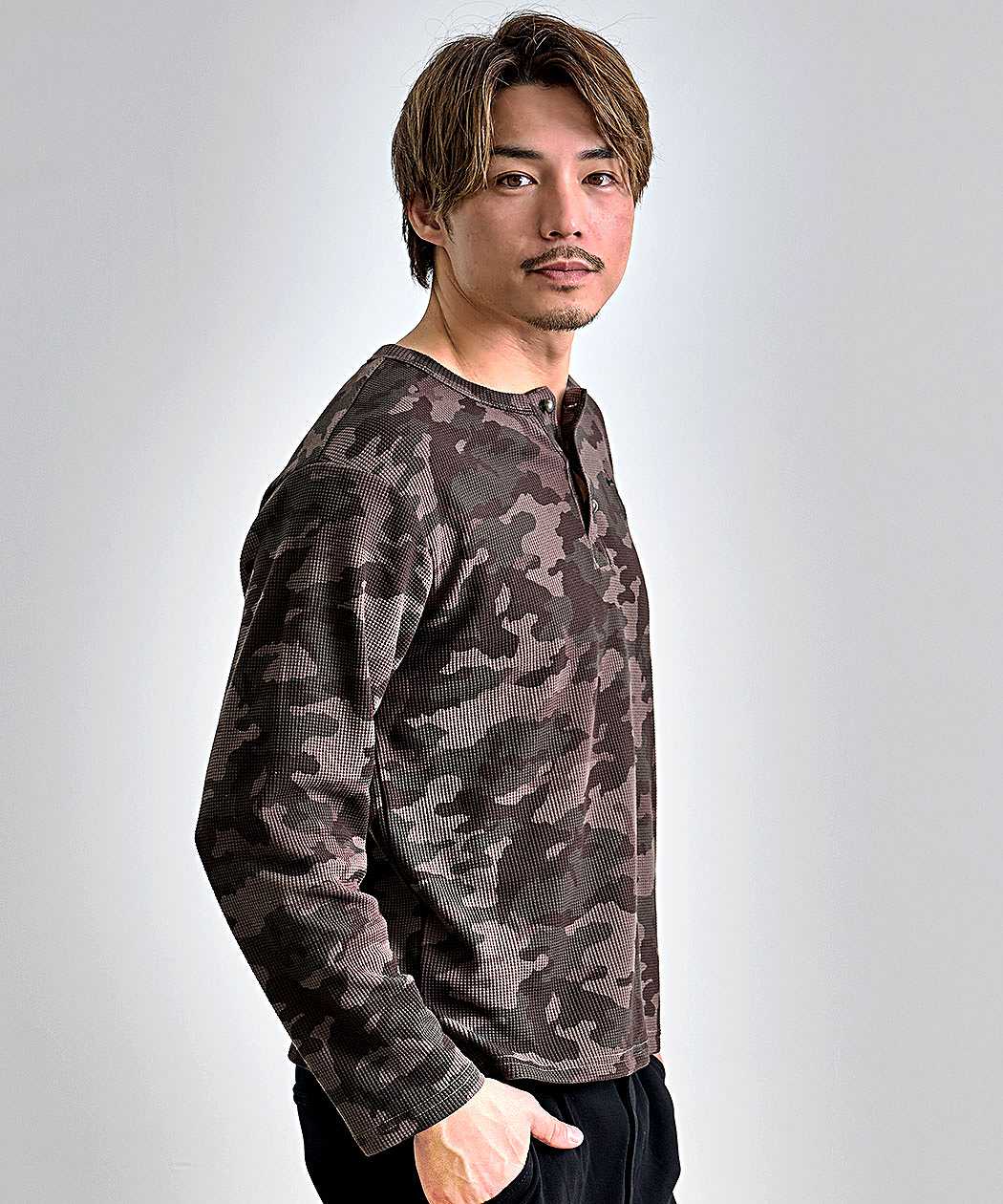 CavariA（キャバリア） Tシャツ メンズ 長袖 ロンT ワッフル サーマル