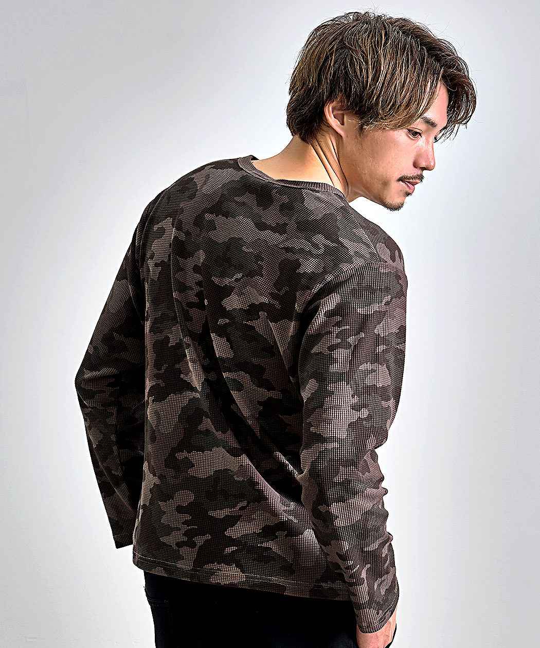 CavariA（キャバリア） Tシャツ メンズ 長袖 ロンT ワッフル サーマル 