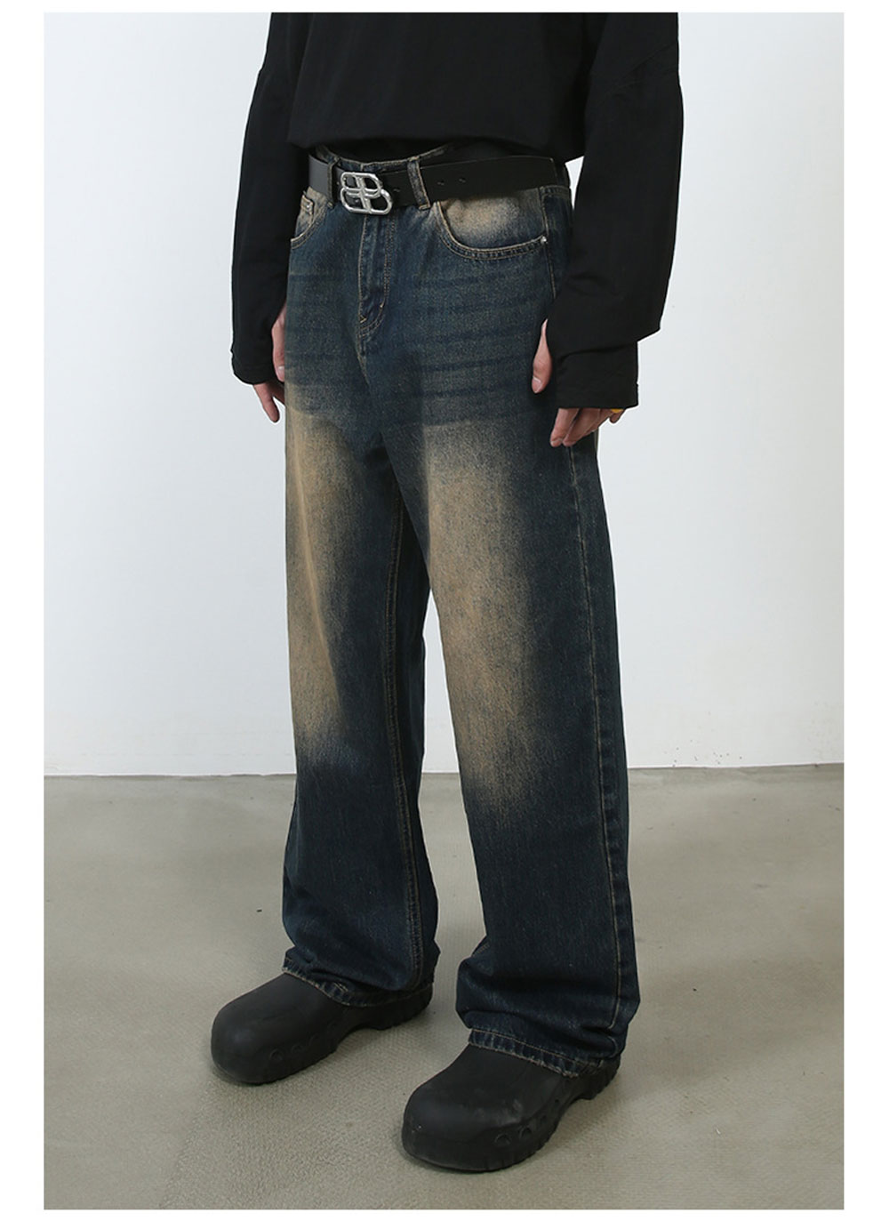 ウォッシュド ワイドデニムパンツ S〜XL ストレート 予約販売】ワイドストレートデニムパンツ SからXL | KISHIKA