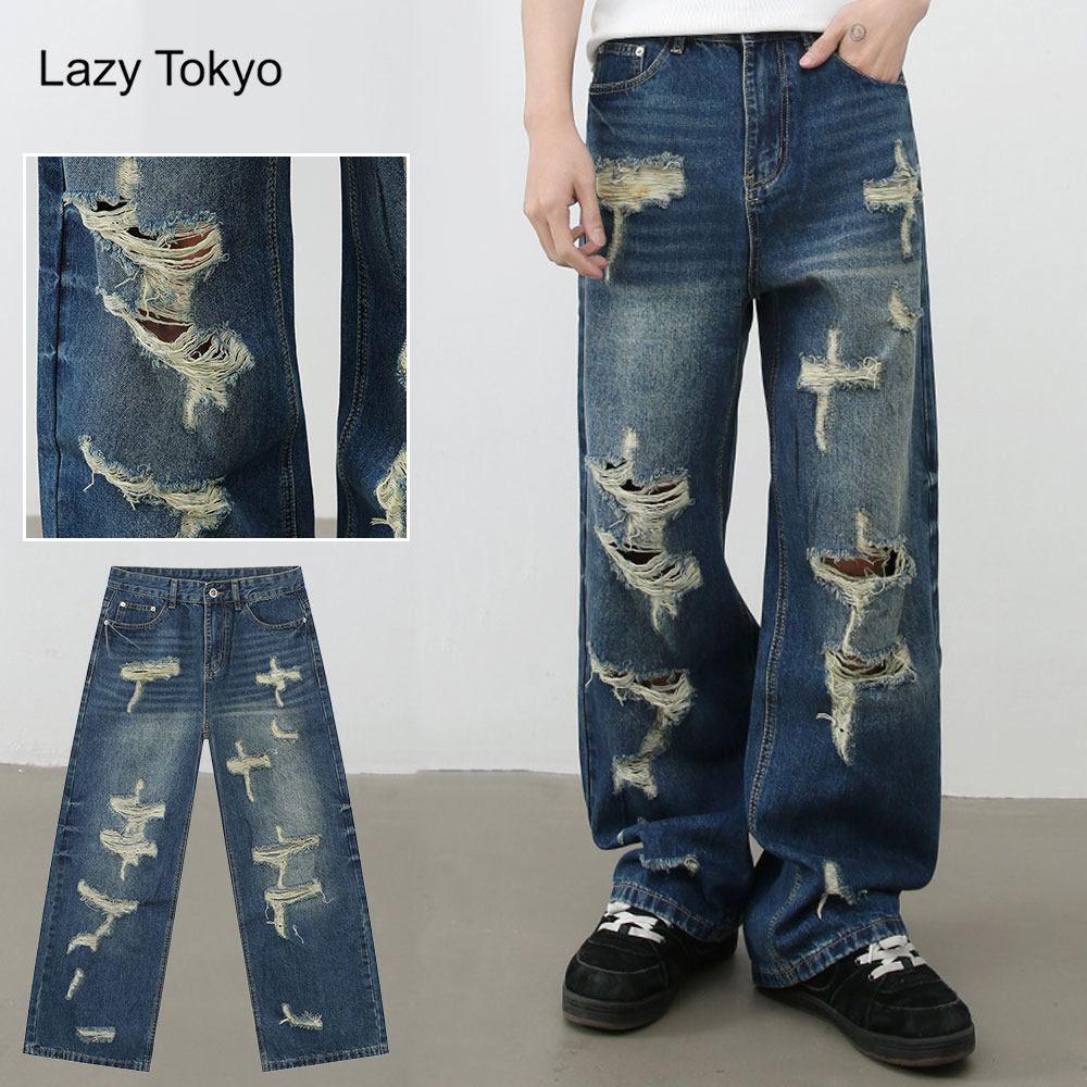 Lazy Tokyo デニムパンツ メンズ ワイド ストレート ジーンズ