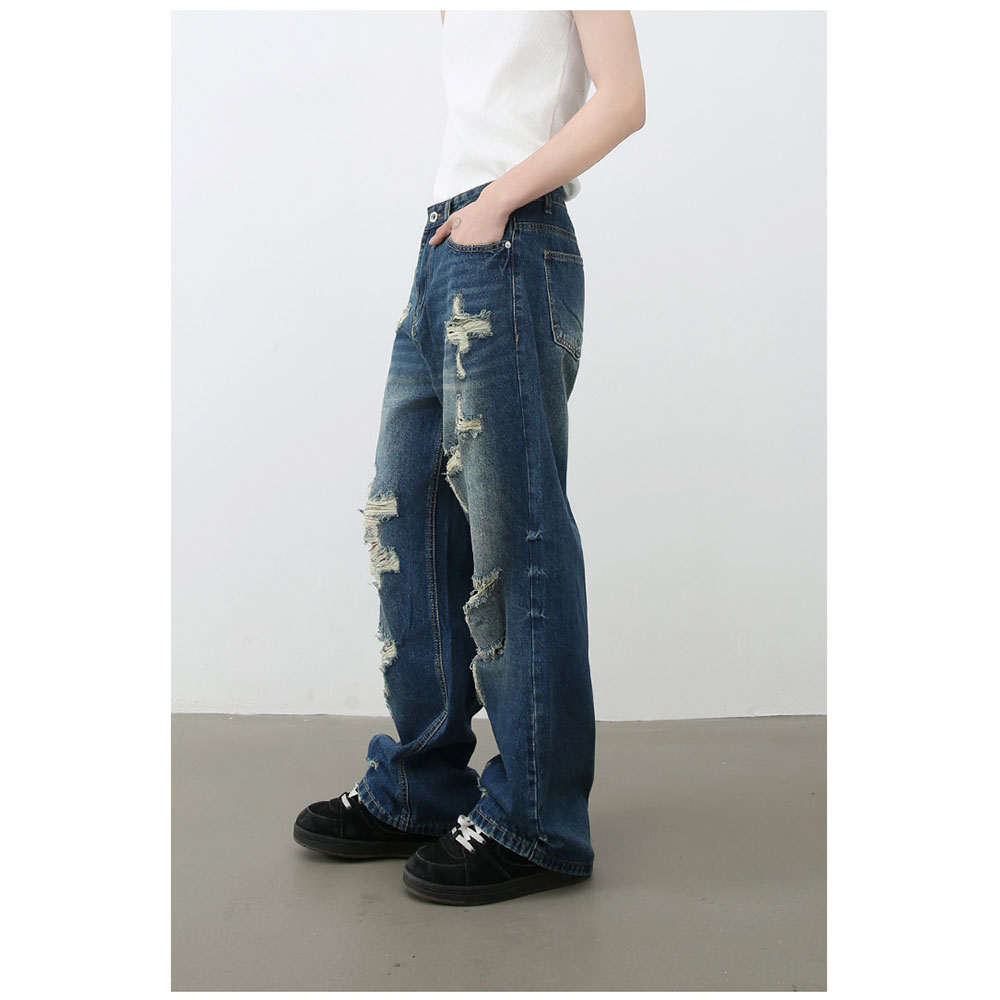 Lazy Tokyo デニムパンツ メンズ ワイド ストレート ジーンズ