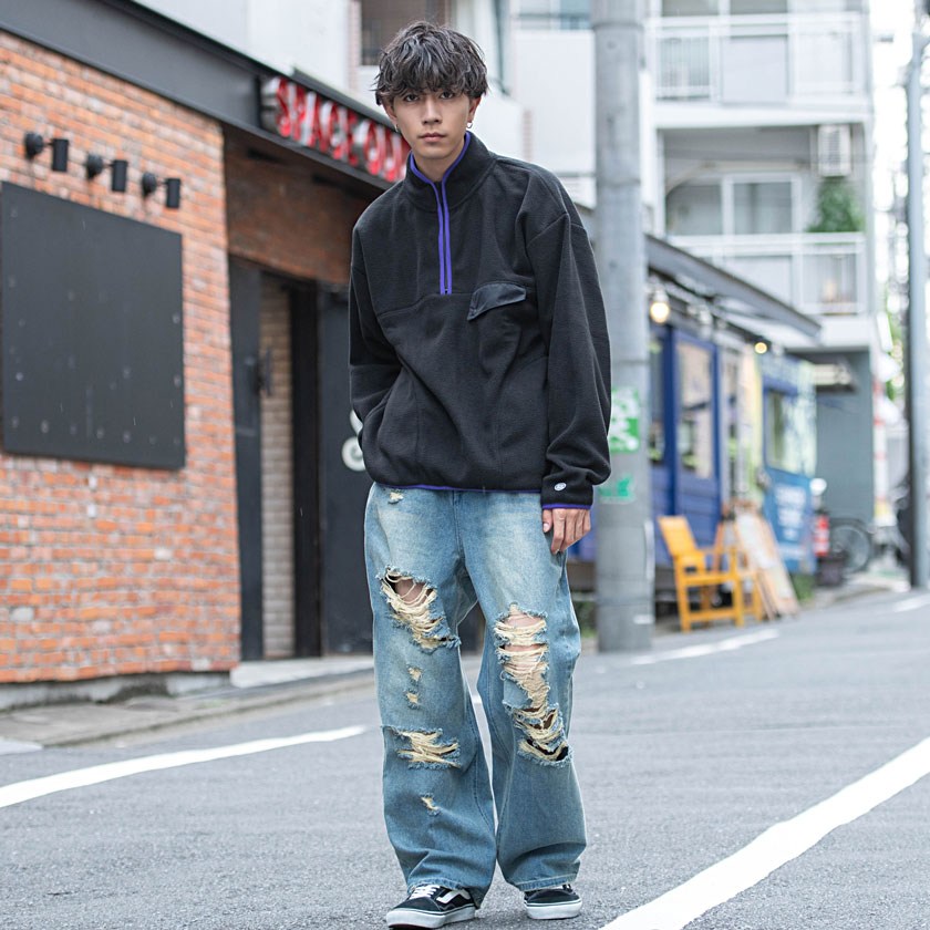 DGCUS フリースフード付きセータ DISCUS ハーフジップ トレーナー メンズ レディース フリース 裏