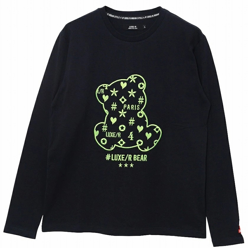 Tシャツ 長袖 ロンT 黒 メンズ レディース テディベア 小熊
