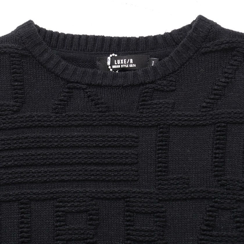 Quot ニット メンズ セーター クルーネック 細身 スリム ブランド ロゴ 蛍光色 ゴルフ 大人 カジュアル ジャガード ネオン ラグスポ ちょい悪 Luxe R 春 メーカー直売