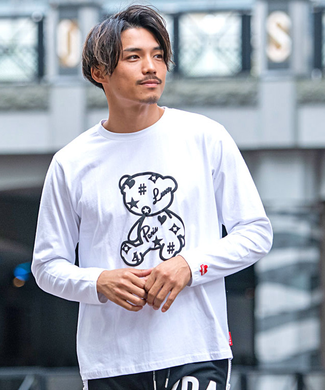 Tシャツ メンズ ブランド 長袖 ロンT 発泡プリント 重ね着 インナー カジュアル (郵)