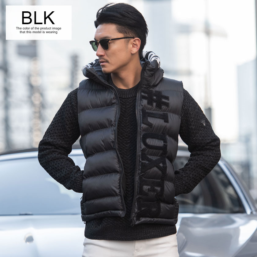【LUXE/R】中綿ベスト Mサイズ　小汚れあり LUXE/R 中綿ベスト メンズ フード付き スポーツ ロゴ 軽量 防寒