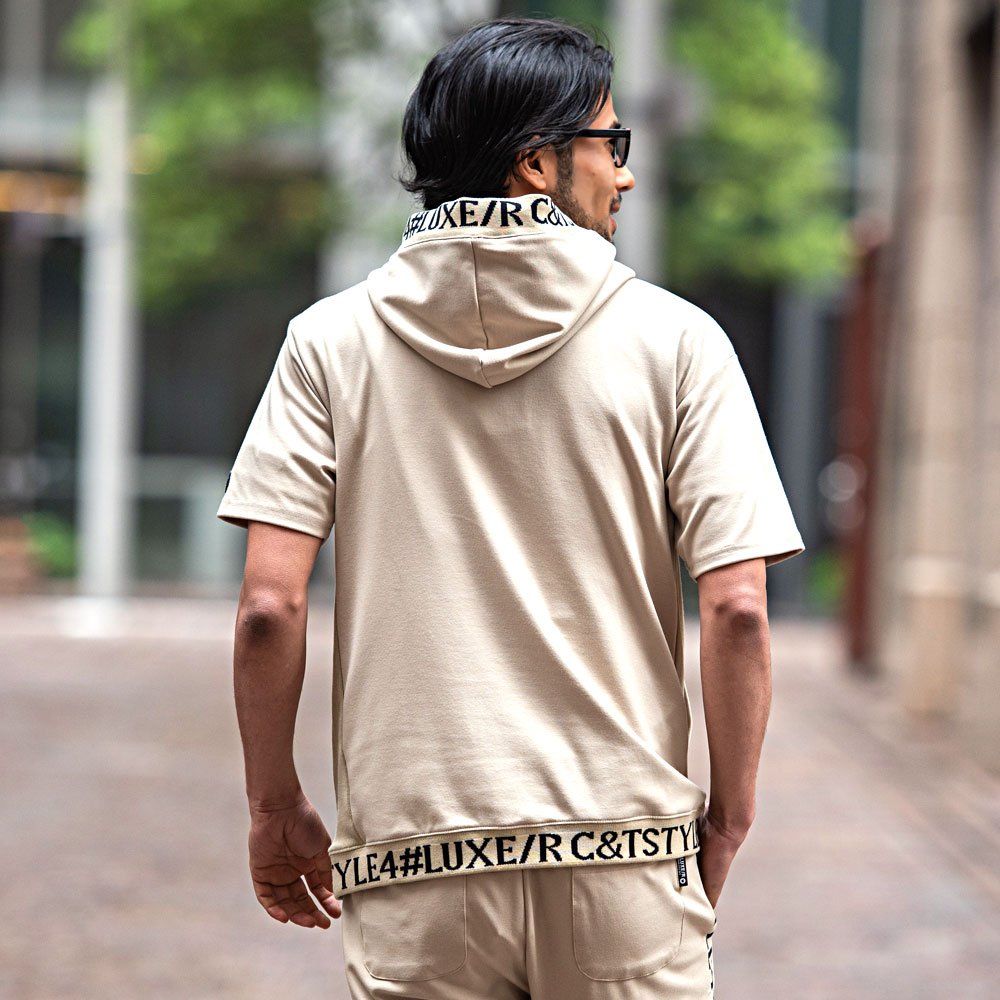 LUXE/R ラグジュ フード付き 半袖 プルオーバー L ホワイト ゴルフ LUXE/R パーカー メンズ 半袖 Tシャツ プルオーバー スポーツ