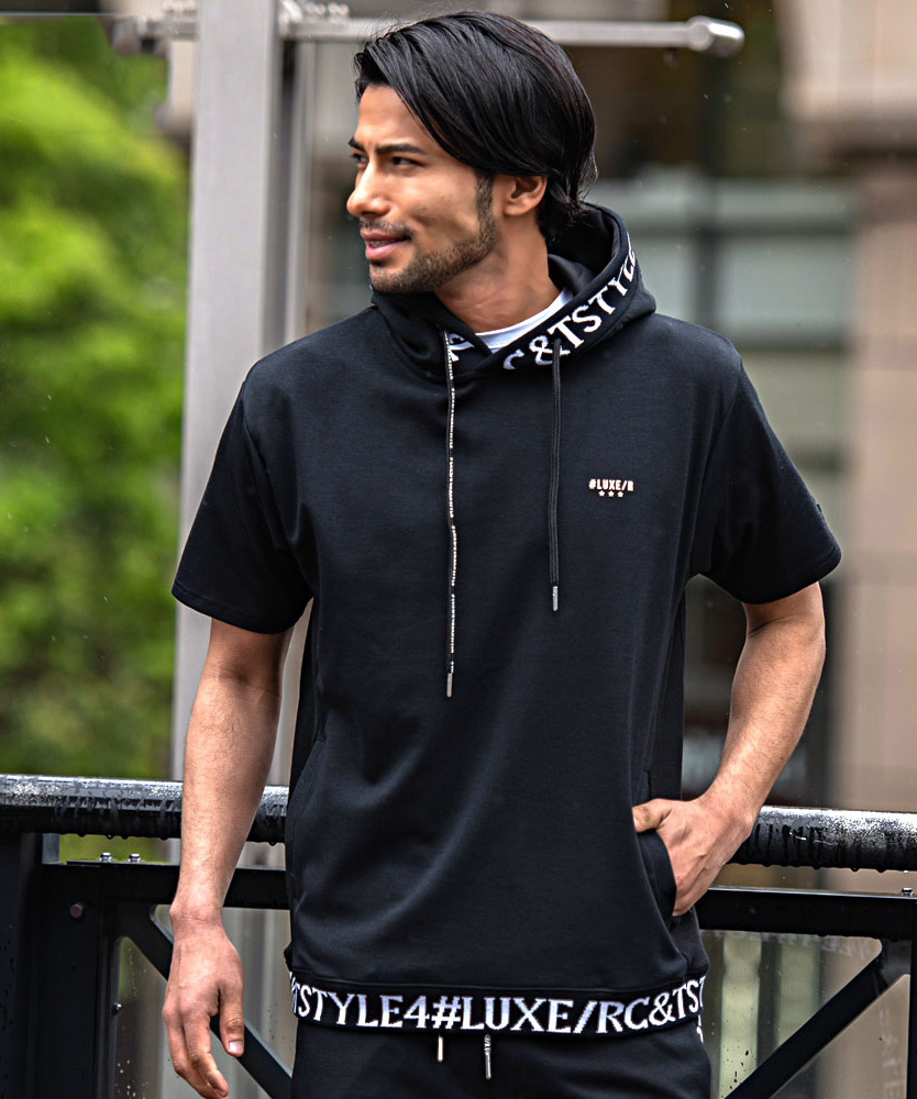 LUXE/R ラグジュ フード付き 半袖 プルオーバー L ホワイト ゴルフ LUXE/R パーカー メンズ 半袖 Tシャツ プルオーバー スポーツ