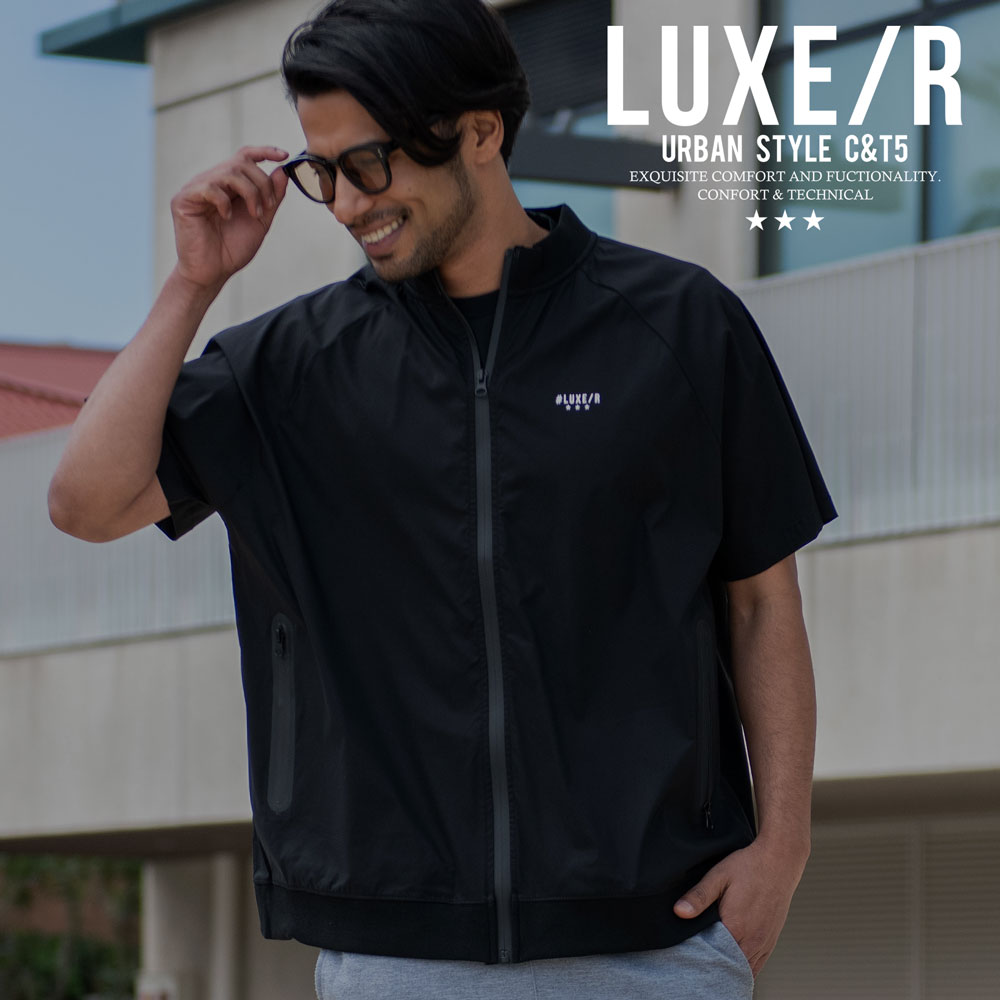 ブルゾン メンズ 半袖 ブランド ゴルフ 大きいサイズ 止水ジップ ストレッチ 白 黒 M L XL LUXE/R｜silverbulletxfuga｜02