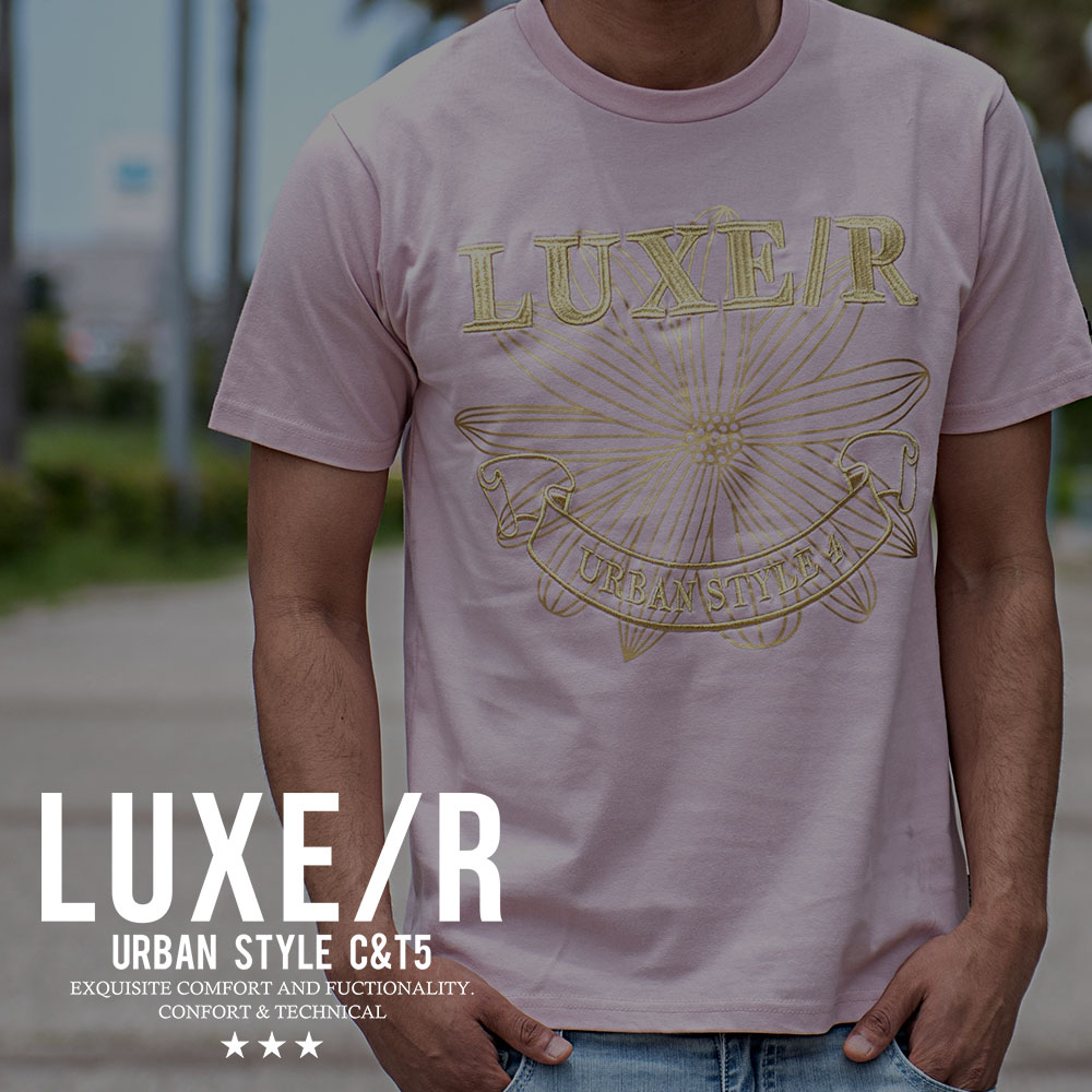 LUXE/R クルーネック クロス刺繍 半袖Tシャツ LUXE/R Tシャツ メンズ 半袖 ブランド クルーネック 綿100% 細身