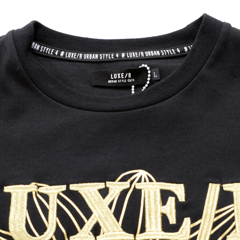 LUXE/R クルーネック クロス刺繍 半袖Tシャツ LUXE/R Tシャツ メンズ 半袖 ブランド コード刺繍 ロゴ 細身
