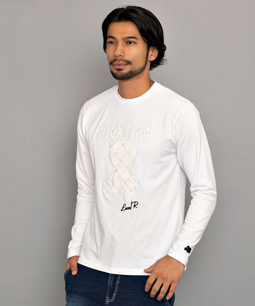 LUXE/R ロンT メンズ ブランド 長袖Tシャツ PUレザー ワッペン