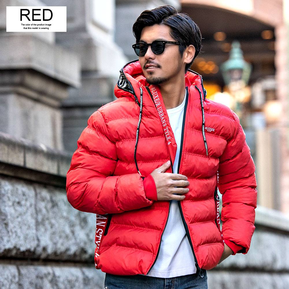 レッド ロゴ入り アウター メンズ LUXE/R（ラグジュ） 中綿ジャケット メンズ アウター ブルゾン ロゴ