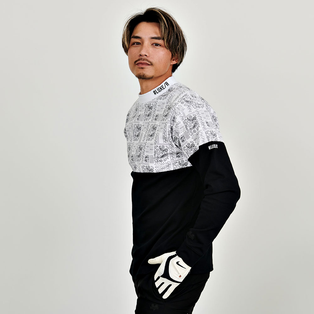サイズ：L LUXE/R ラグジュ  モックネック 長袖Tシャツ  ホワイト系 [240101478707] ゴルフウェア メンズ ストスト LUXE/R バリエーション追加 ゴルフウェア メンズ レディース