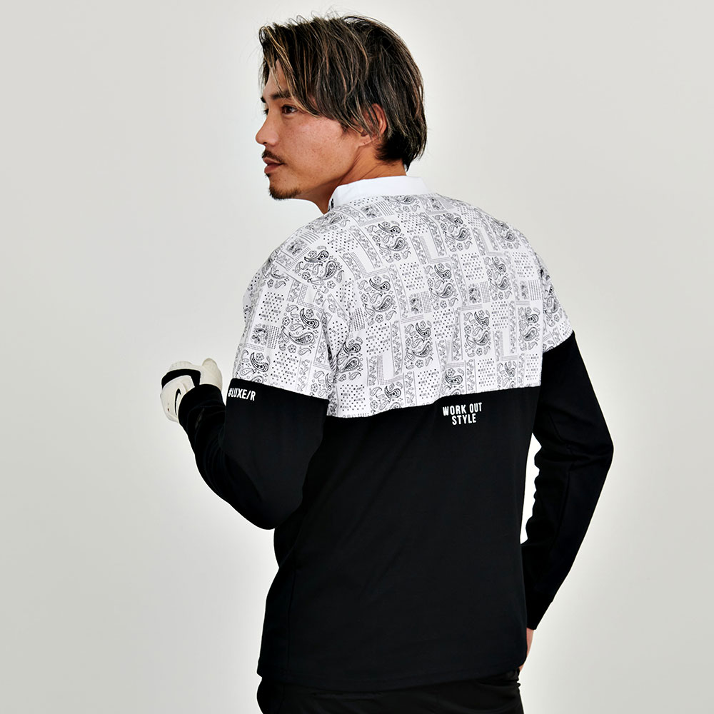 サイズ：L LUXE/R ラグジュ  モックネック 長袖Tシャツ  ホワイト系 [240101478707] ゴルフウェア メンズ ストスト LUXE/R バリエーション追加 ゴルフウェア メンズ レディース